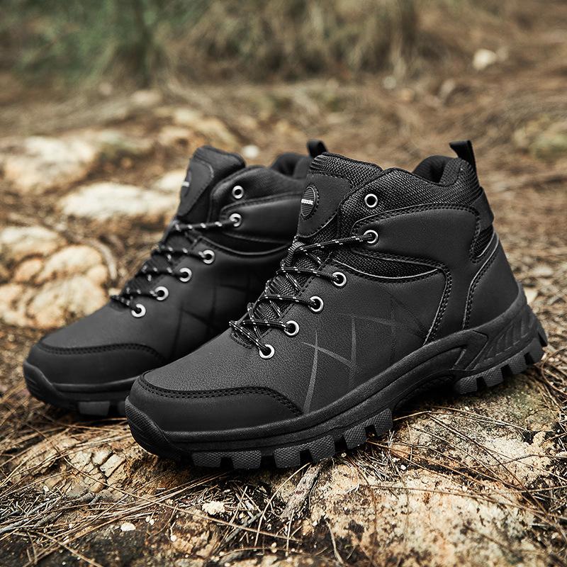 Autumn New Men's Shoes Outdoor Hiking Shoes High-top Leather Hiking Off-road Large-size Platform Casual Shoes