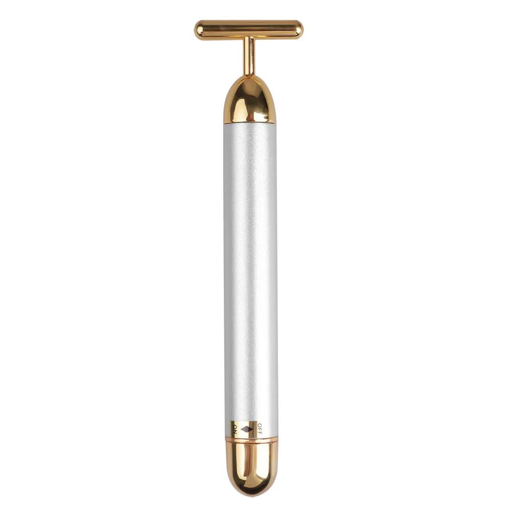 24-каратное золото, лифтинг-штанга для лица, роликовый Т-образный вибрирующий инструмент, массажер для похудения лица, красота для лица, уход за подтяжкой кожи, удаление морщин на лице