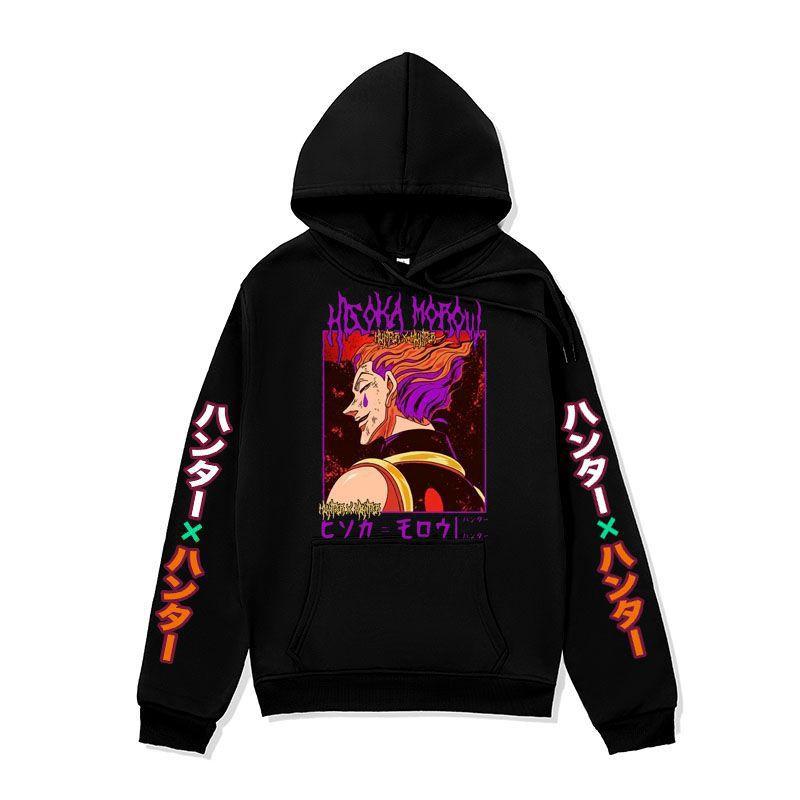 Mens Oversized Hooded Sweatshirt Anime Print Streetwear Japanese Harajuku Style Loose Fit Casual Pullover