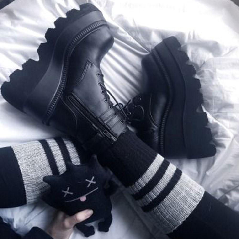 Платформа Высокие Каблуки Косплей Модные Осенние Зимние Туфли На Танкетке Ботильоны Женские