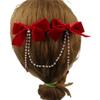 Pearl Chain Bow Tassel Hairpin Hair Side Clip Ribbon Bow Barrettes Bowknot Hair Clip  New Year