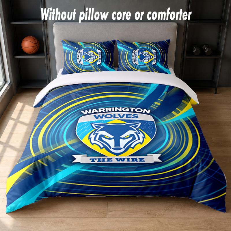 Warrington Wolves Design Bed Bedding Set 1 Duvet Cover + 2 Pillowcases Soft Breathable Household Bed Linens