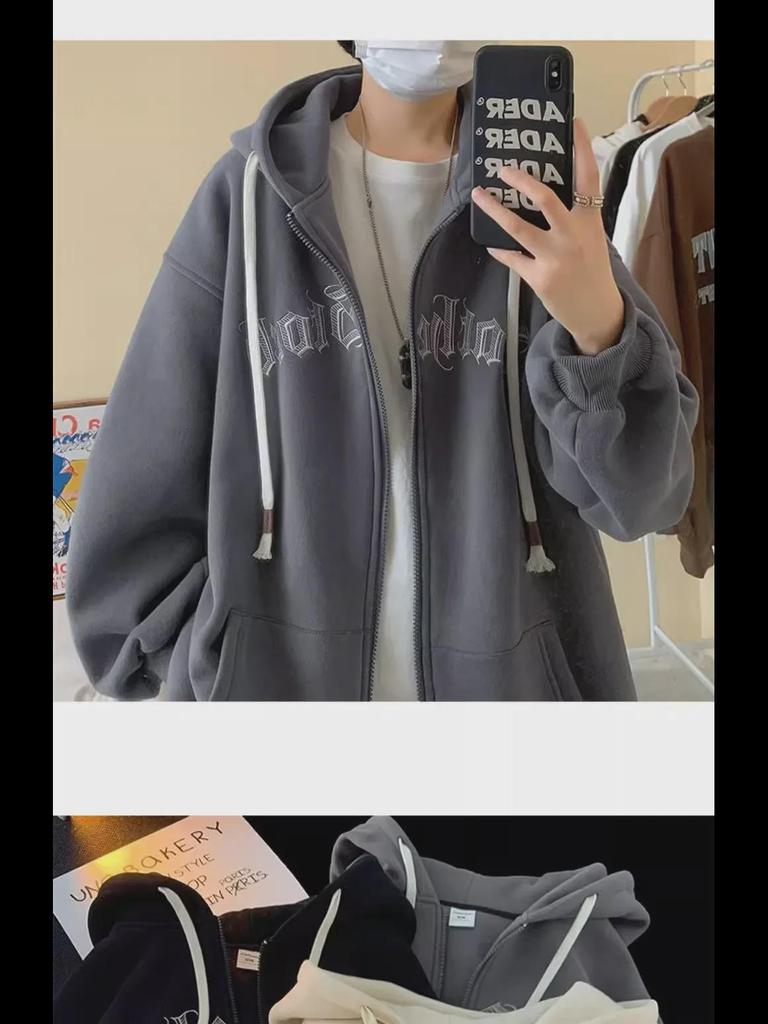 Unisex American-Style Zipper Hoodie: Loose Fit, Trendy Casual Jacket for Spring & Autumn