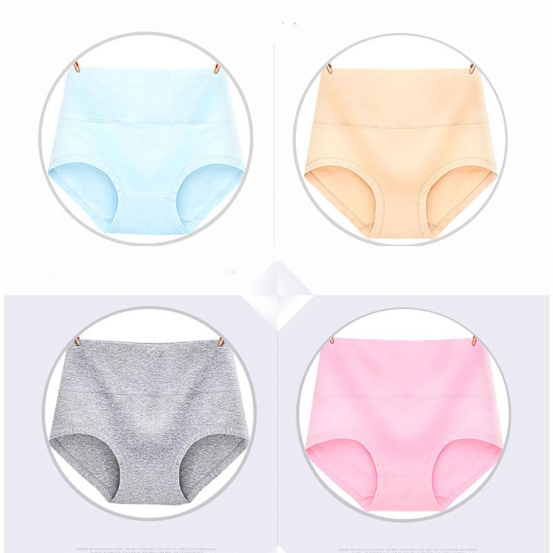 WTEMPO High-grade 4 PCS Elastic High Waist Underwear for Women Cotton Antibacterial Underwear Pure Cotton Crotch Large Size Triangle Briefs