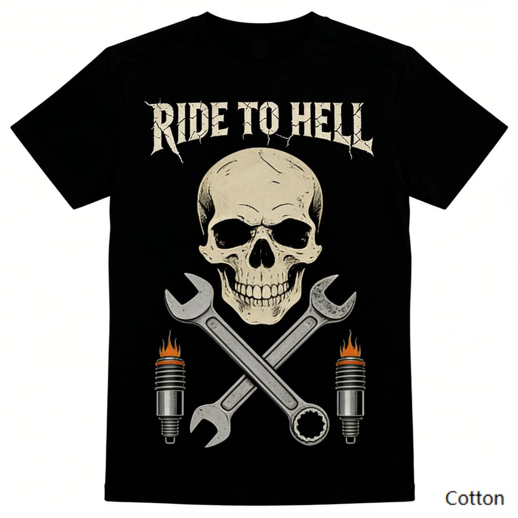 Vintage Mechanical Skull Biker Graphic TShirt Retro Piston Gear Print Pure Cotton Tee Punk Streetwear Unisex Top