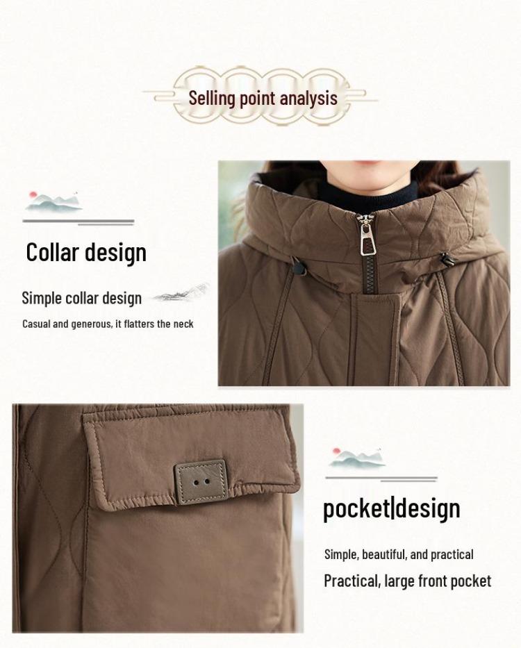 Женская флисовая хлопковая куртка большого размера средней длины, стеганое теплое стильное пальто для мамы среднего возраста