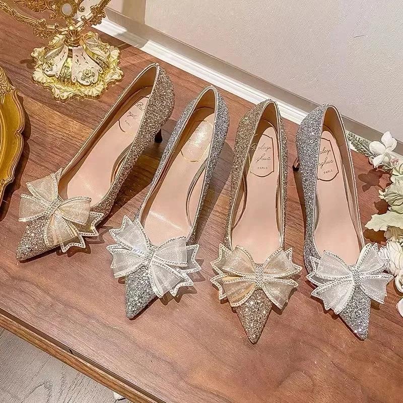 Fashion High Heels Women Wedding Shoes Bride Gold Heels Luxury Designer Elegant Party Sandals Dress Strip Pole Dance Sexy Silver Heels