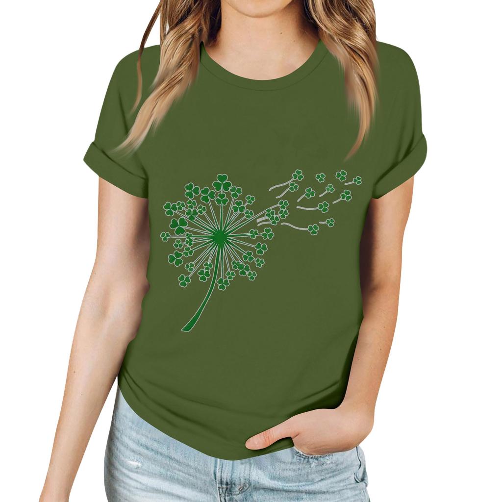 Женская повседневная футболка с принтом ко Дню Святого Патрика, пуловер с круглым вырезом, топ с короткими рукавами