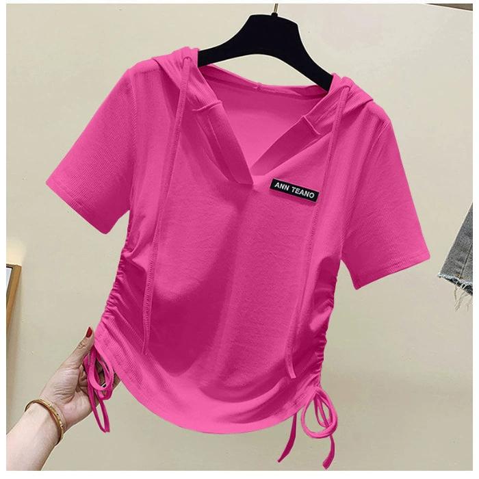 Модная универсальная футболка с капюшоном и короткими рукавами, женская корейская версия, повседневный пуловер, летняя свободная универсальная футболка