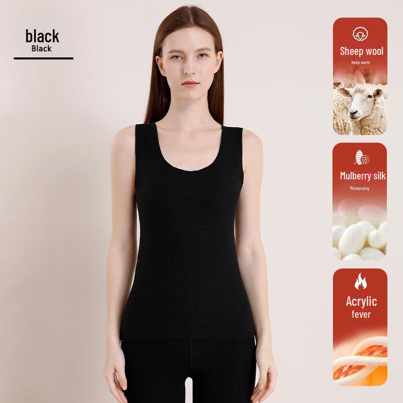 Women's Wool Silk Warm Vest with German Velvet, Thick Seamless Heating Undershirt.