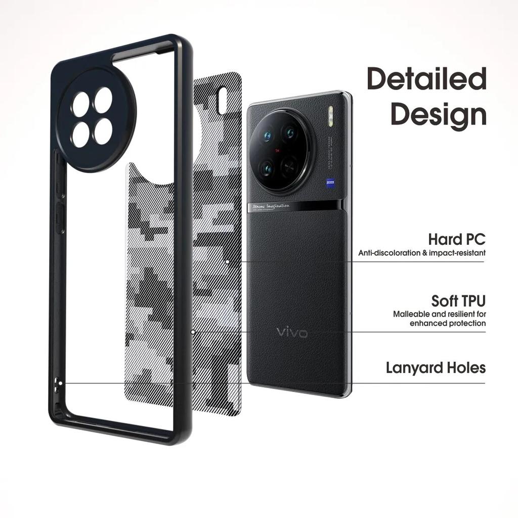 (В комплекте ремешок на запястье)IBMRS совместим с чехлом vivo X90 Pro, ударопрочный бампер, прозрачный чехол для телефона для женщин и мужчин - прозрачный - камуфляжный черный