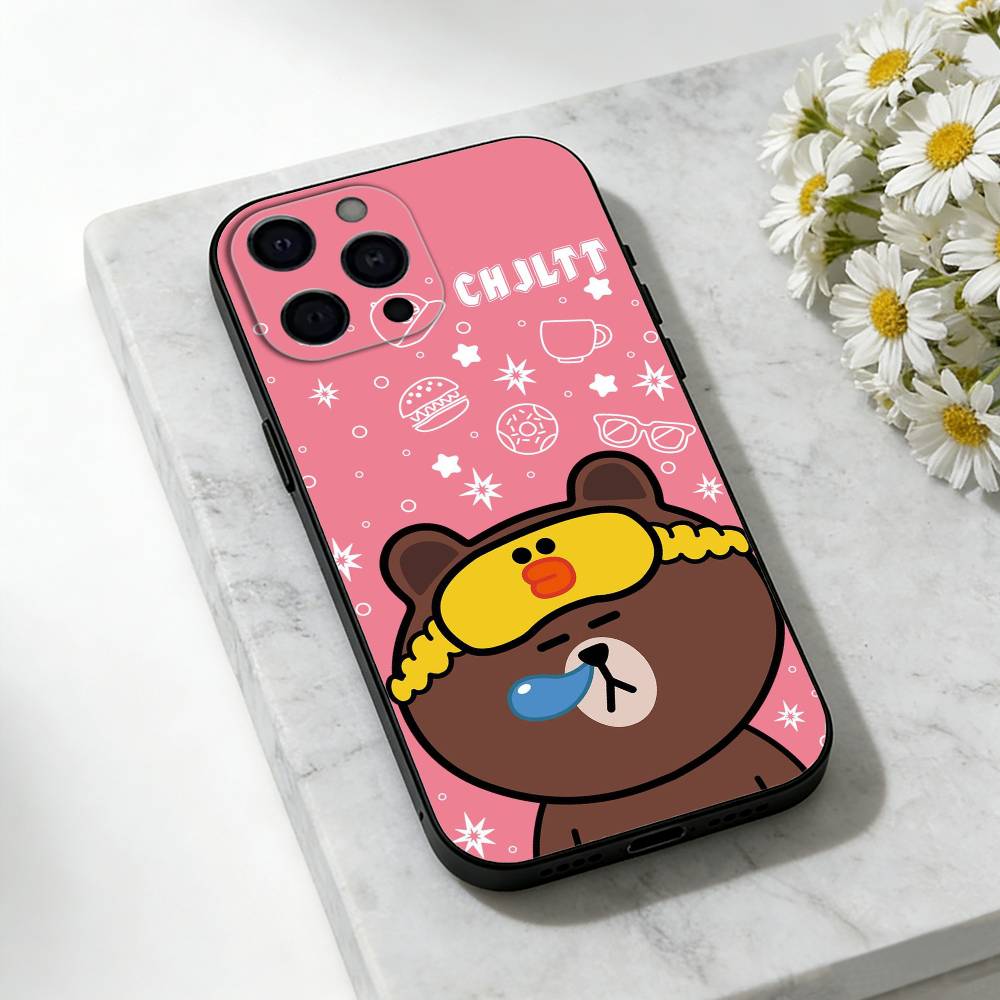Cartoon L-LINE F-Friends Brown Phone Case For iPhone 17,16,15,14,13,12,11 Plus,Pro,Max,Mini Silicone black Soft Cover