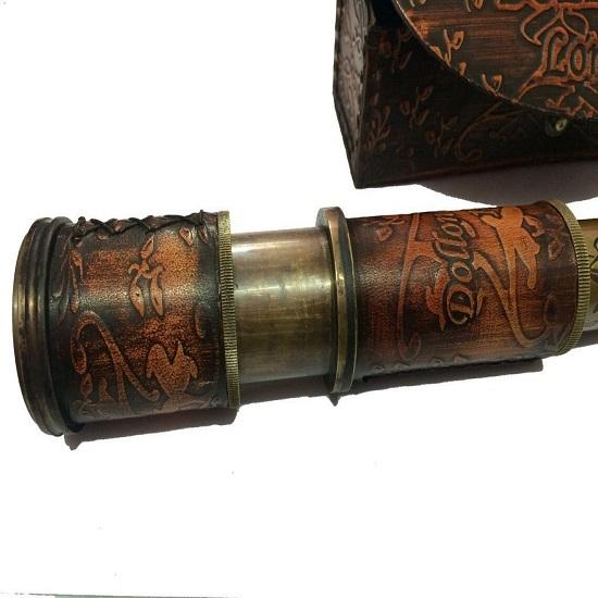 Телескоп морской латунный кожаный, пиратский телескоп с кожаным футляром 40,64 см Dollond London