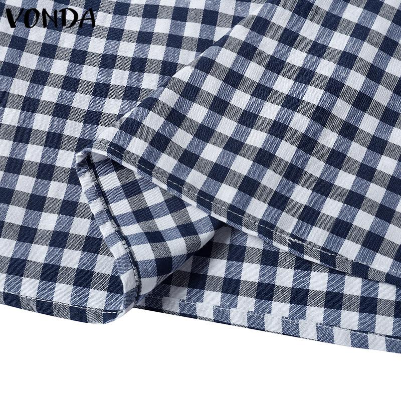 VONDA Женские летние клетчатые блузки с коротким рукавом и нестандартными плечами