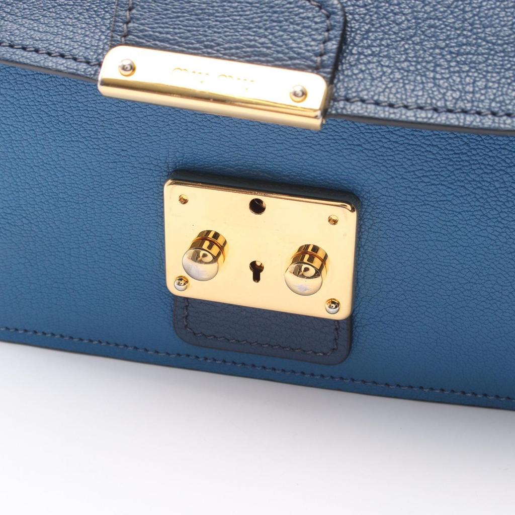 Used Miu Miu MADRAS BICOLORE Madras Shoulder Bag leather Blue Navy Used Women