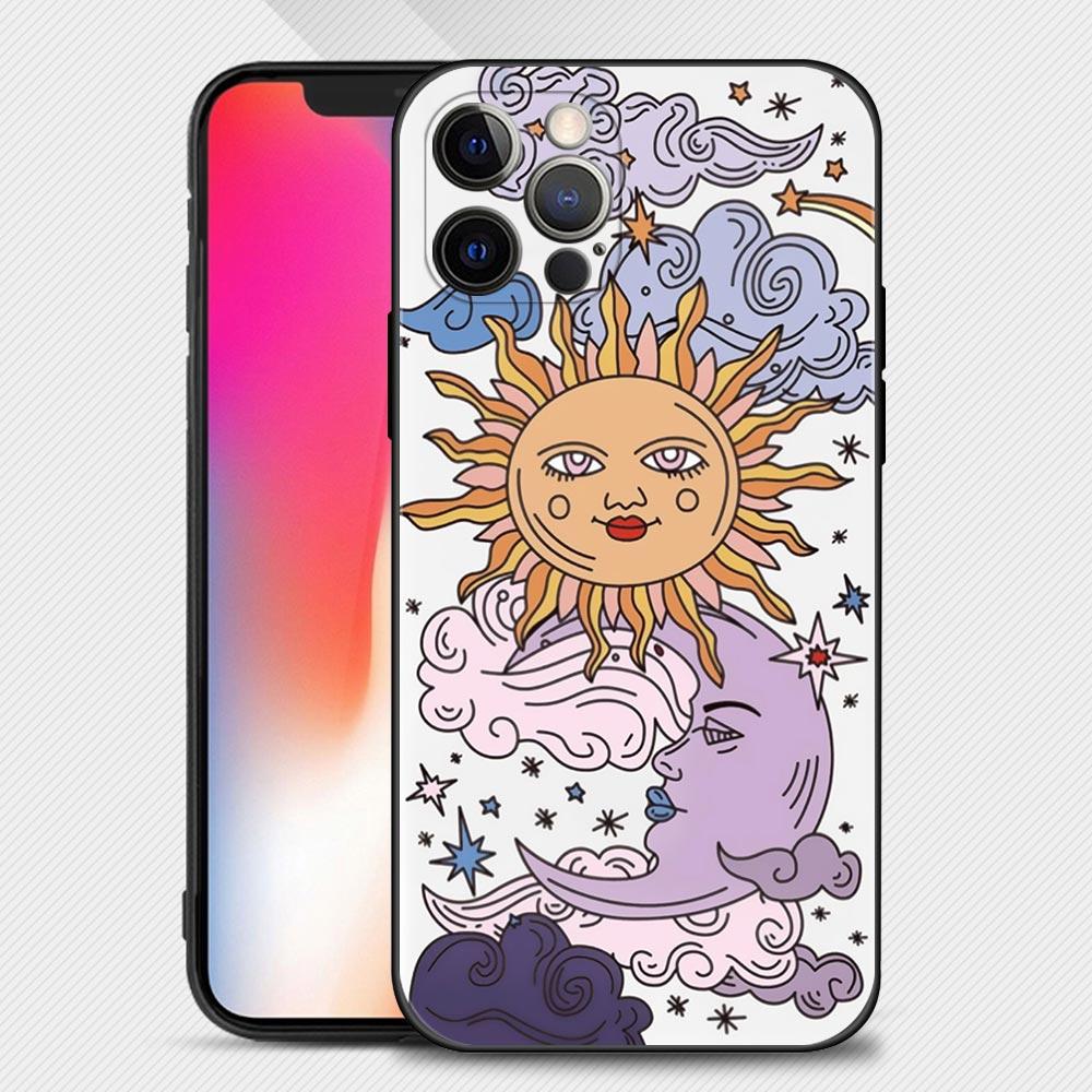 Забавный чехол для телефона с изображением солнца и луны для Iphone 14 13 12 11 Pro Max Xs Max Xr X 7 8 Plus 12 Mini 6s, силиконовый чехол черного цвета