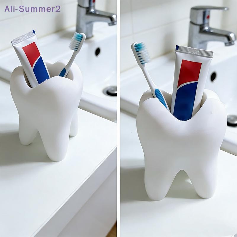 {Summer2} Tooth-Shaped Toothbrush Pen Holder Organizer Plastic Makeup Brush Storage Rack Bathroom Accessories Home Decoration