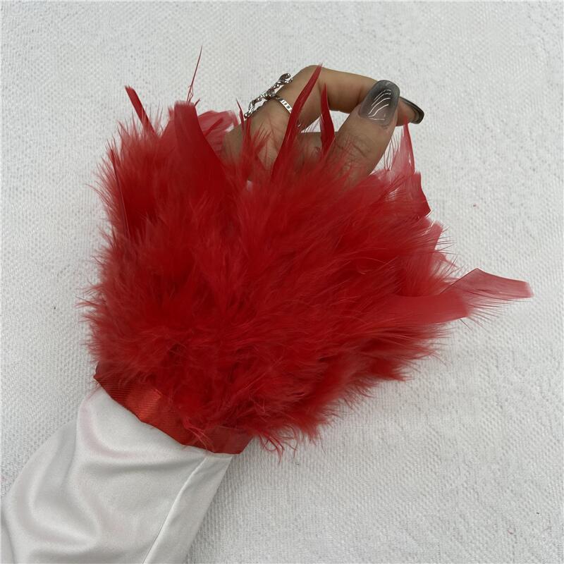 1 шт., манжеты из страусиного пера из натурального меха, манжеты из страусиных перьев, браслет с застежкой, манжеты из перьев, рукав на запястье