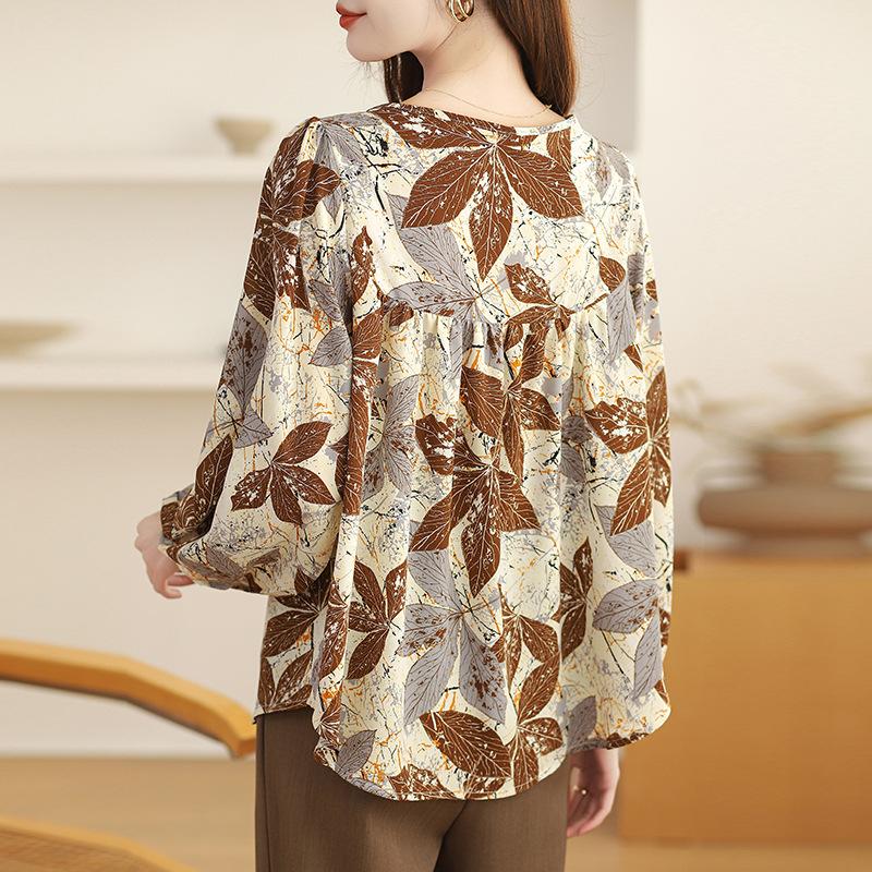 Floral Round Neck Silk Shirt Summer French Retro Printed Small Shirt