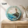 Sea Glass Ocean Scene Lighthouse Art Wall Ornament, Hand Assembled Shells And Tumbled Lover Birthday Present Decor, Beach Style Decorative Hanging for