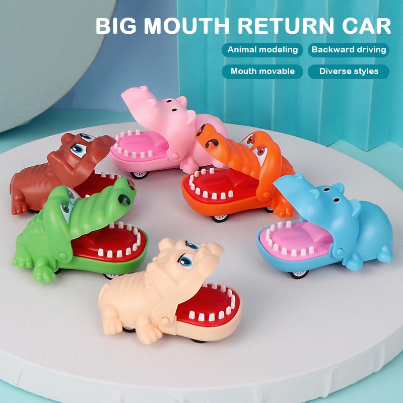 Biting Hand Crocodile Mouth Pull-Back Car Toy Cartoon Hippo Puppy Animal Pull Back Toy Car Press Teeth Bite Fingers Tricky Toy