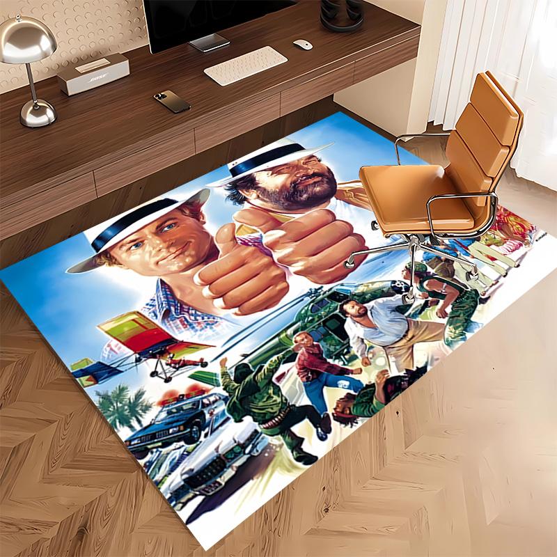 1pc Terence Hill and Bud Spencer Print Area Rug - Soft, Washable Non-Slip Indoor Mat, Living Room, Home Office Decorative Rug,Office Decorative