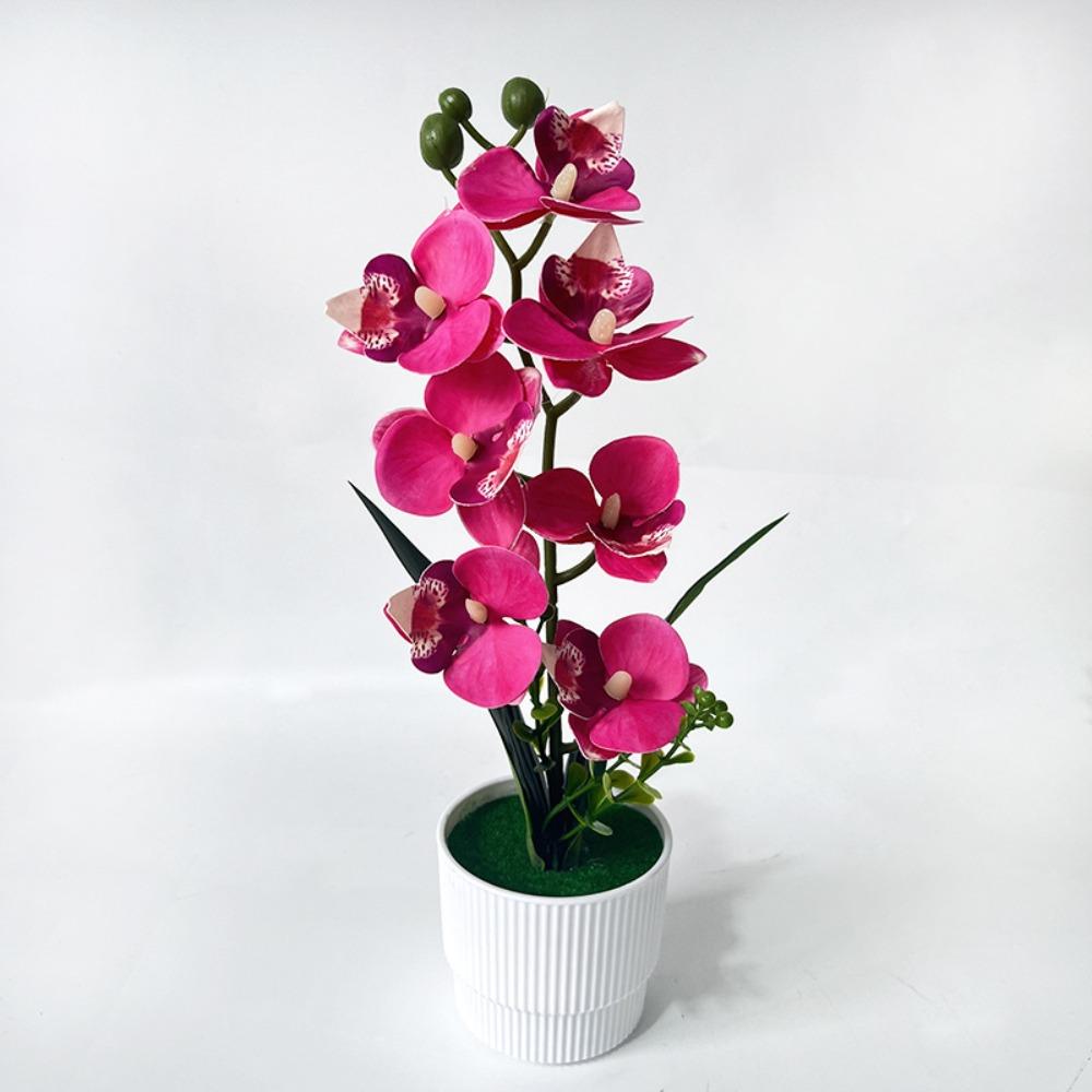 with White Pot Artificial Orchid Potted Flower Pink Artificial Faux Plants Indoor Decoration