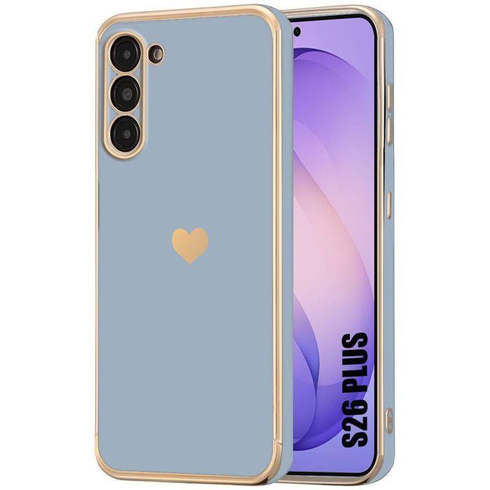 Coque Silicone - BOOLING - pour Samsung Galaxy S26 Plus - Ultra Slim avec Motif Cœur - Bleu