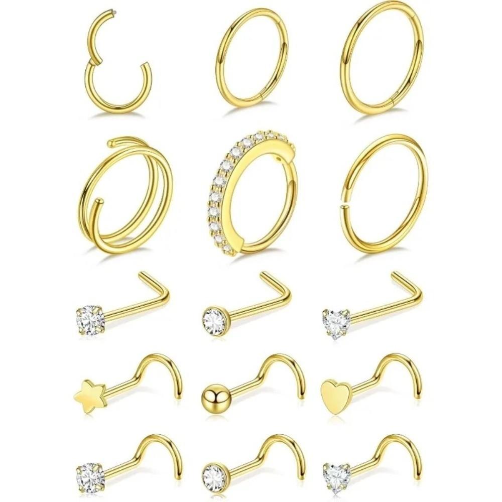 15Pcs Nose Piercing Jewelry Double Nose Rings L Ring Hoop Piercing Studs Unisex