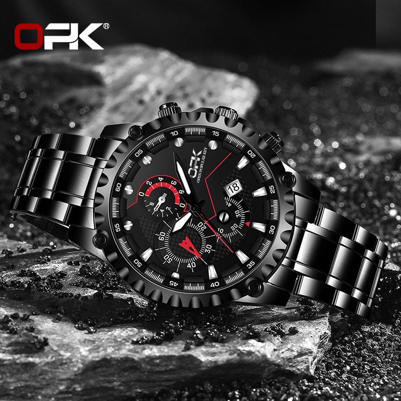 OPK 8128 Business Men’s Dress Wristwatch Fashion Waterproof Calendar Stainless Steel Luxury Classic Watch for Man