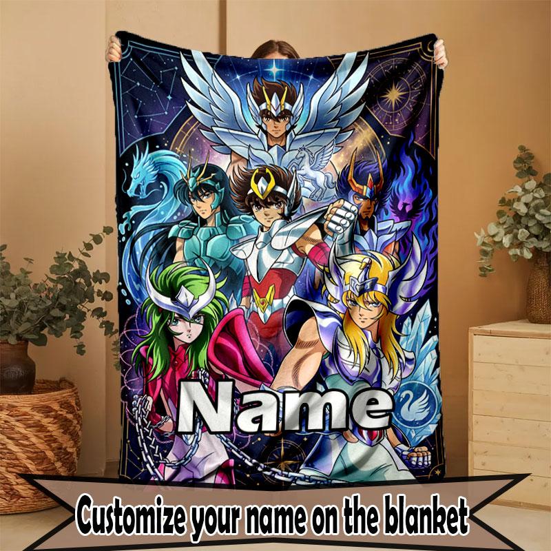 Custom Name Personalized Saint Seiya Print Blanket, Home Decor, Bedroom, Sofa, Camping, Couch, Gifts for Birthday Christmas