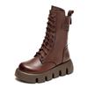 Warm Winter Boots Women Shoes Genuine Leather Plush Zip Round Toe Wedges Handmade Lace-up Platform Boots