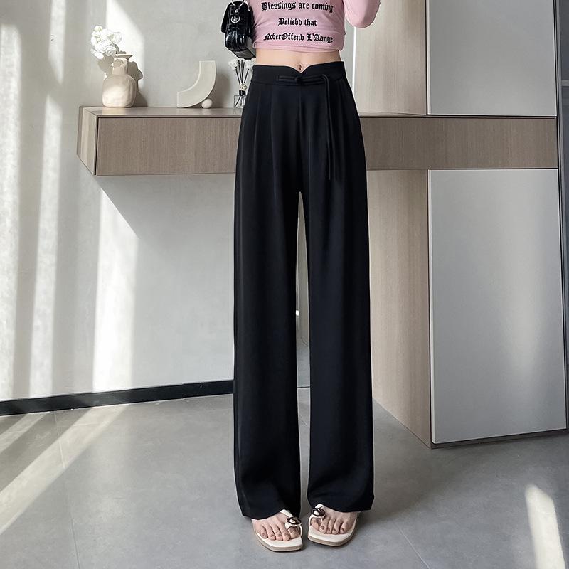 New Women's High-End Chinese-Style Black Loose Suit Pants - Spring/Autumn Straight-Leg Casual Wear
