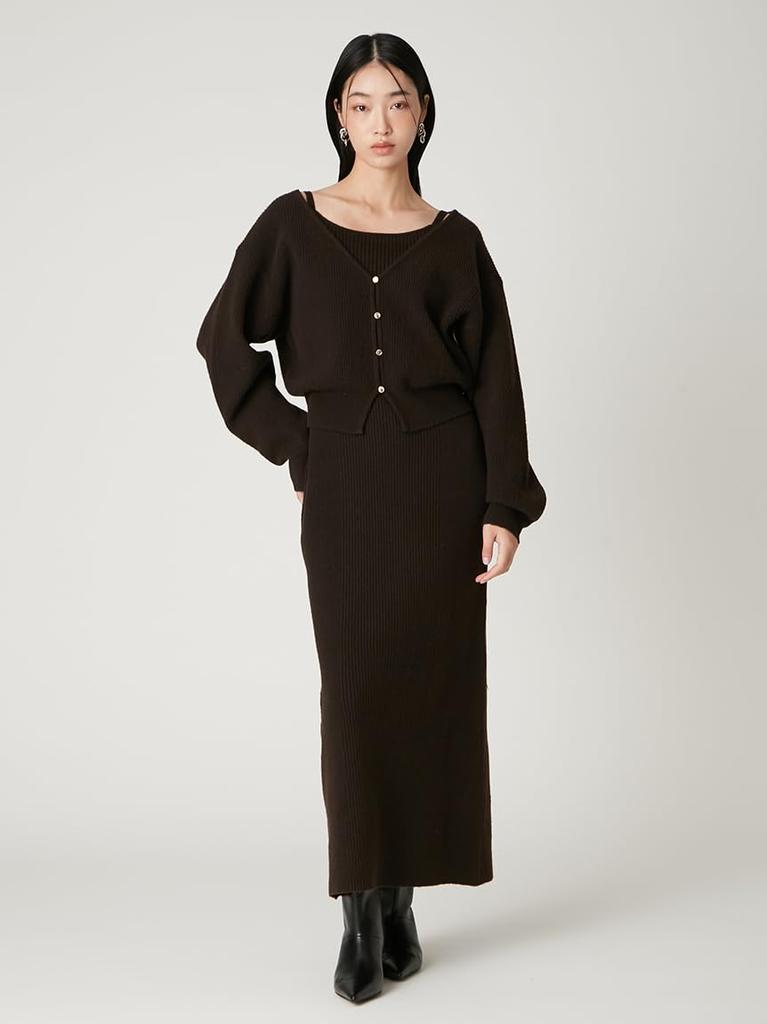 Вязаный кардиган и вязаное платье ансамбль FWNO255085BRWF 2-сторонний