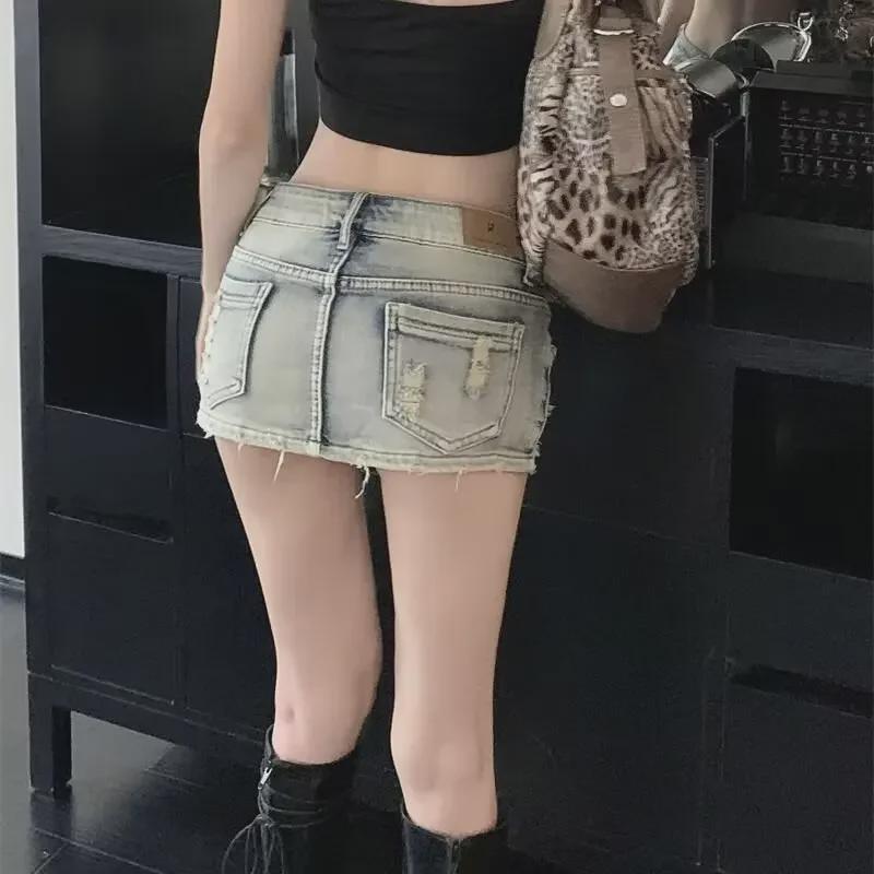 Женская джинсовая мини-юбка в американском ретро-стиле с заниженной талией на весну/лето