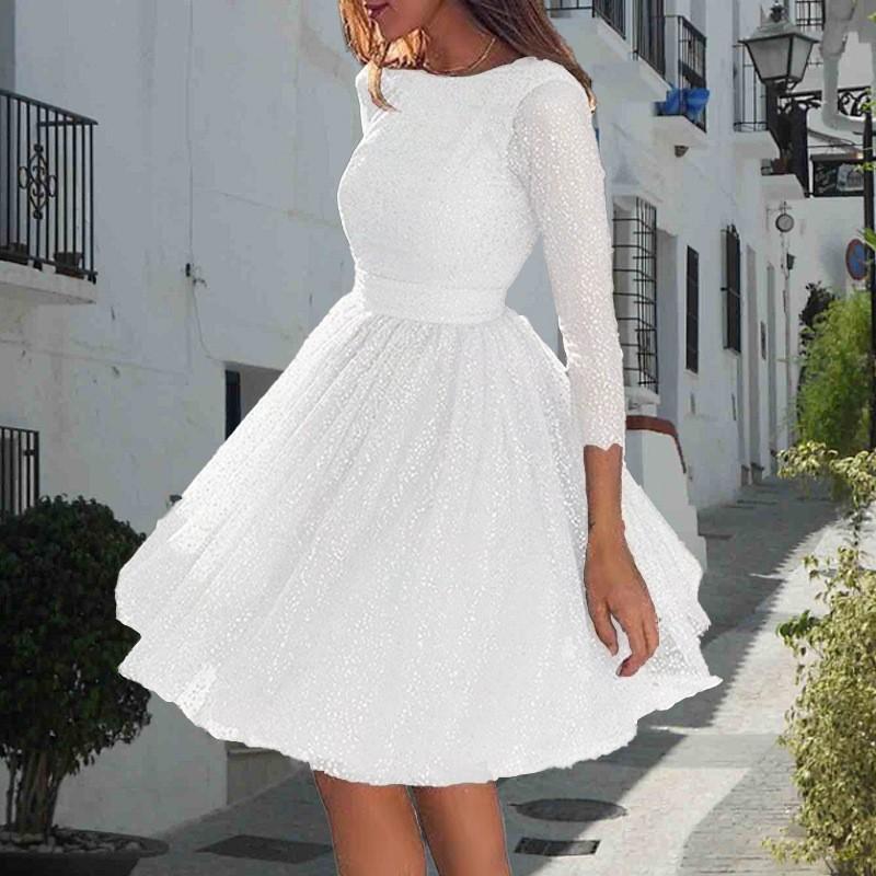 2025 Summer Women's Glitter Sequin Cocktail Dress, Lace High Waist Short Party Dress With Long Sleeves, Sparkling Evening Gown For Formal Events