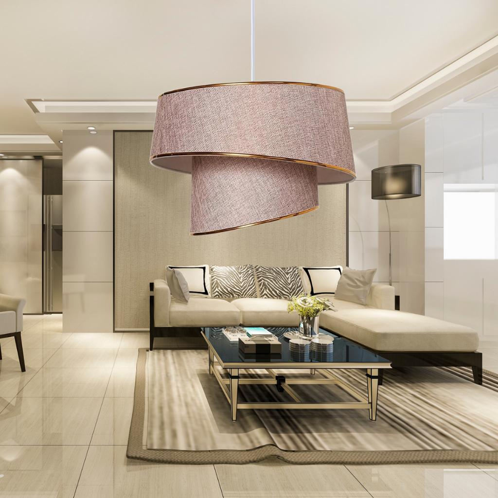 Style Asymmetric Cake Chandelier Dusty Rose Fabric Gold Strip Bedroom Living Room Pendant Lamp