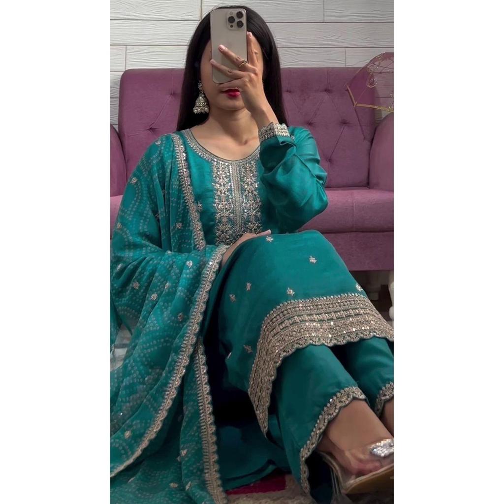 Новый обед дизайнерской серии вышитый рабочий топ и брюки с дупаттой