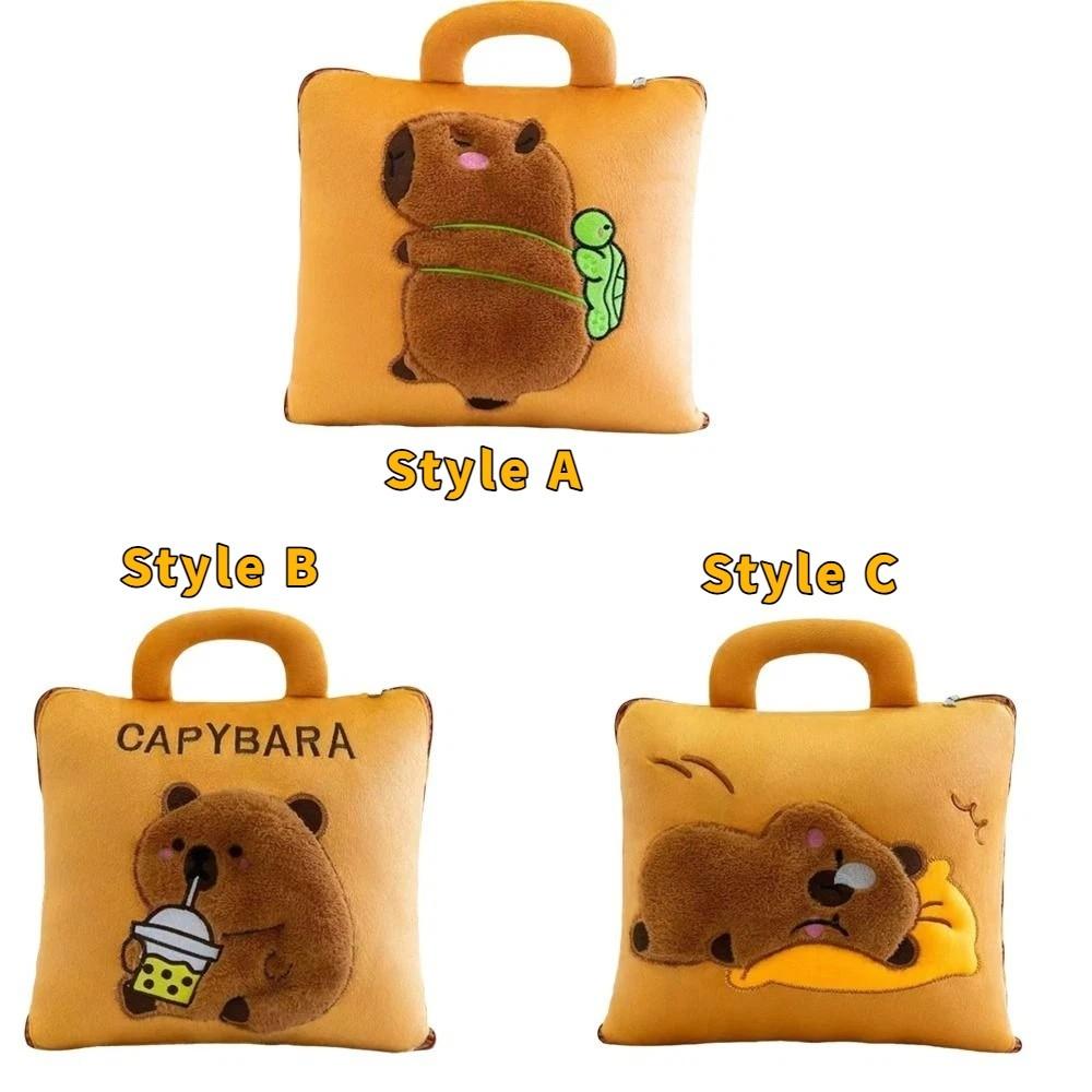 Portable 2 in 1 Capybara Pillow Blanket Plush Soft Travel Blanket Cartoon Cozy Nap Cushion Blanket Travel