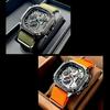Квадратный циферблат кварцевые часы мужские модные хронограф наручные часы из нержавеющей стали с люминесцентными стрелками автоматическая дата серебристые