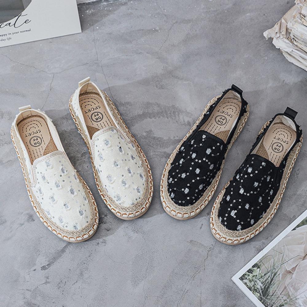 Туфли из пайеток, женская обувь для отдыха, универсальная женская обувь, новая летняя дышащая повседневная обувь, туфли на плоской подошве для женщин, мода