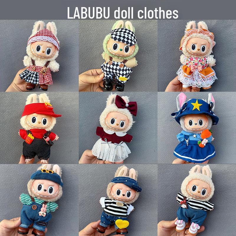 17cm Labubu Doll Clothes: Keychain Pendant Outfit with Skirt and Sweater for Parties