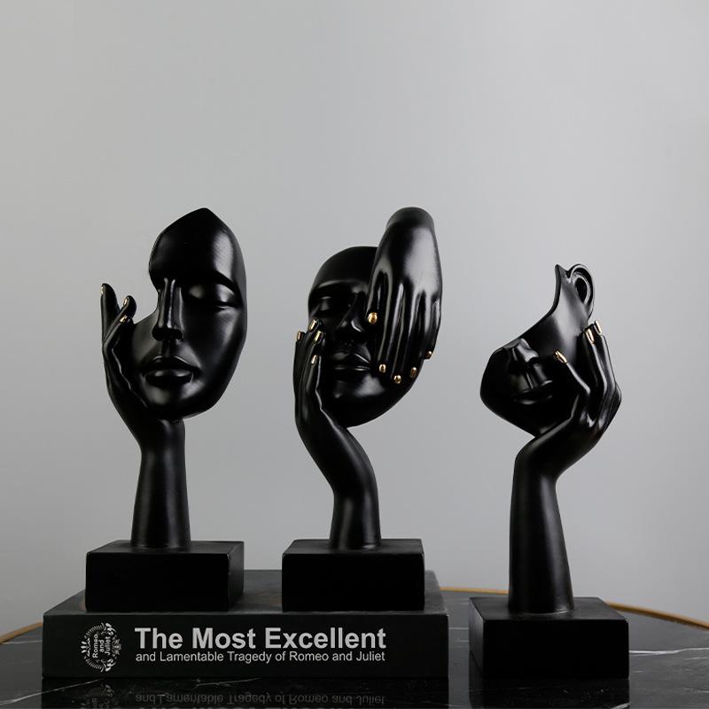 27cm bstract Face Sculpture Resin Thinker Figurines for Desktop Office Desk Living Room Table Collection Figurine Decoration