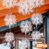 30pcs Christmas Snowflakes Xmas Tree Hanging Pendant Artificial Plastic Glitter Snow Flake Home DIY New Year Wreath Decoration