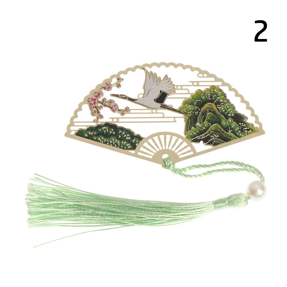 Supplies Retro Tassel Crane Flower Book Clip Brass Bookmark Folding Fan Shape Pagination Mark