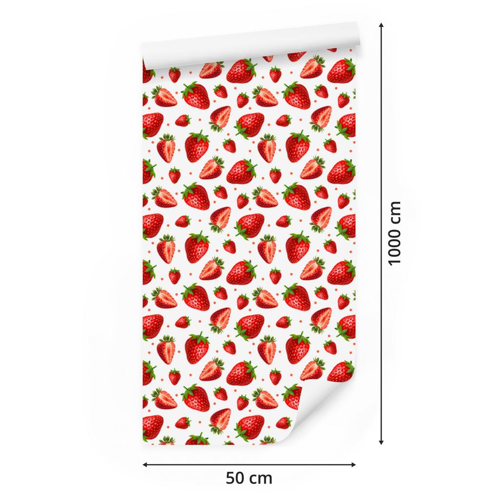 Strawberry Wallpaper White and Coral for Living Room and Bedroom 50x1000
