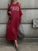 Plus Size Women's Summer Off-shoulder Loose Dress Letter Printing Casual Long T-Shirt Dresses