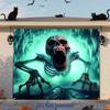 2D flat, 2D door banner, 2D flat banner, 1pc Happy Halloween garage door banner with skull opening and stretched hand skull