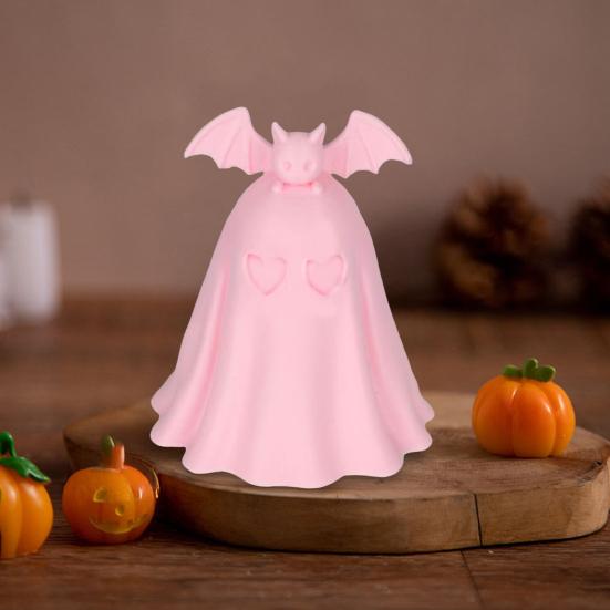 Halloween Ghost Figurine Cute Pink Ghost Holding Moon Statue Resin