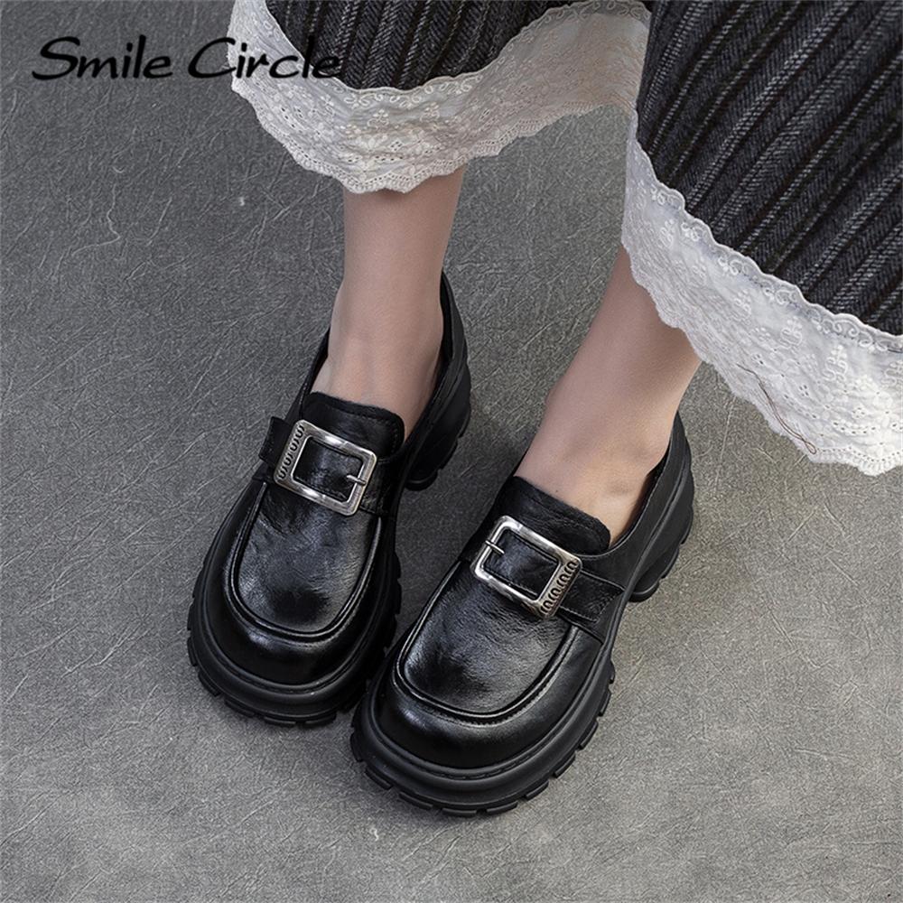 Женские мокасины из натуральной кожи с круглым носком и толстой подошвой, модные повседневные туфли на плоской подошве